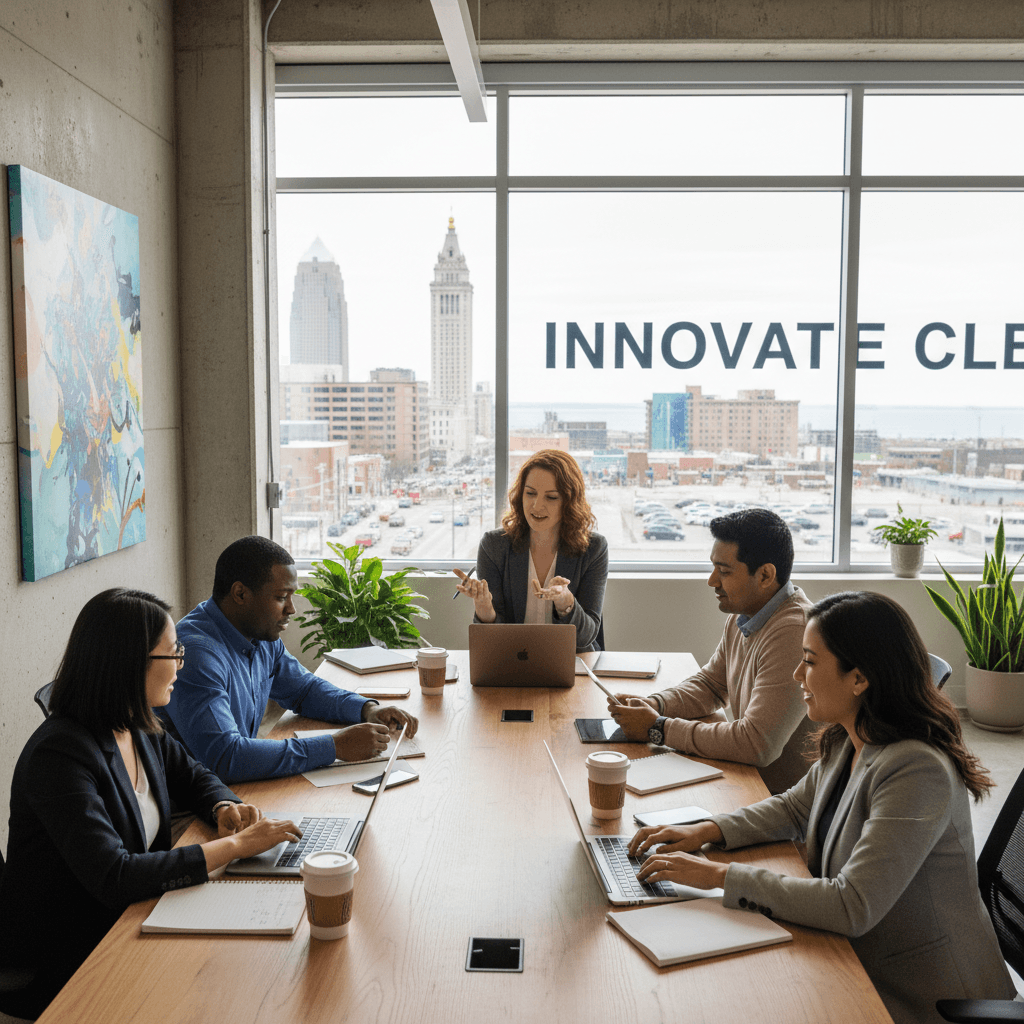 Team collaboration happening at a shared office workspace