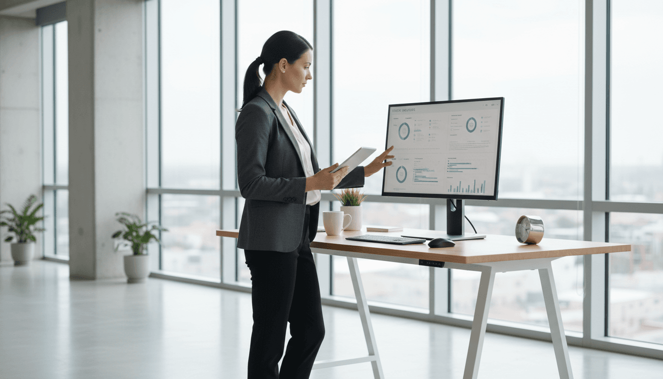 Professional woman reviewing documents at modern desk