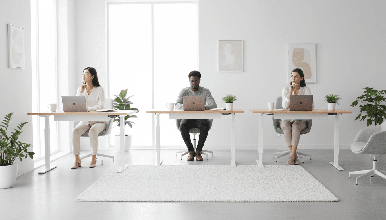 Diverse professionals working at shared office desks