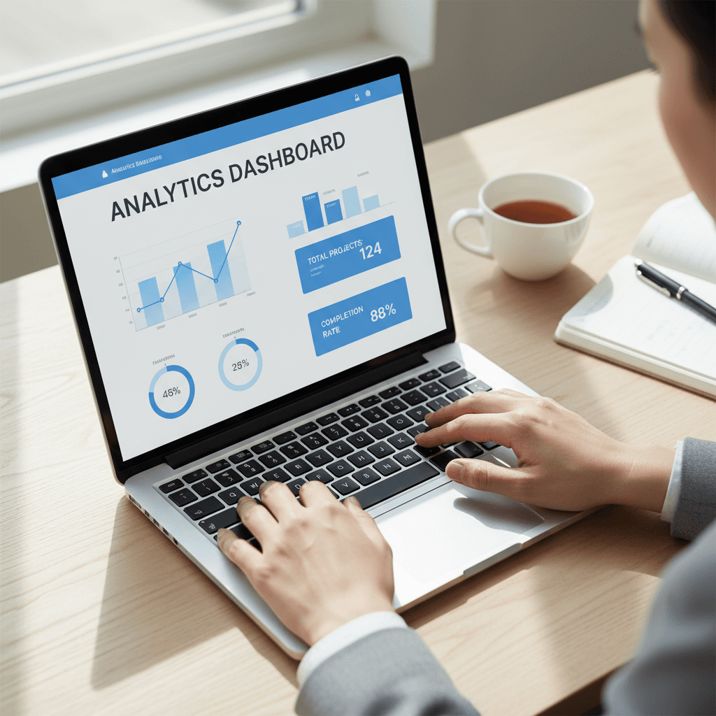 Hands typing on laptop for desk booking